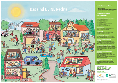 Das Wimmelbild "Das sind Deine Rechte" bietet Kindern bis 10 Jahren die Möglichkeit, nach kinderrechtlichen Bildern zu suchen.